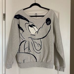 Disney Pluto Sweatshirt Adult Large Gray Heavyweight Big Print Vintage RARE